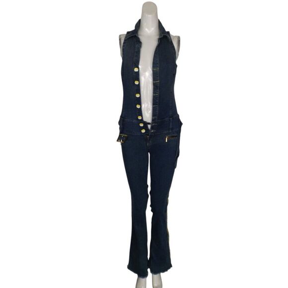 SCORPIO Denim Jumpsuit, 1 JR, Button front, low rise, Flare/fringe hem, Pockets - Picture 9 of 11